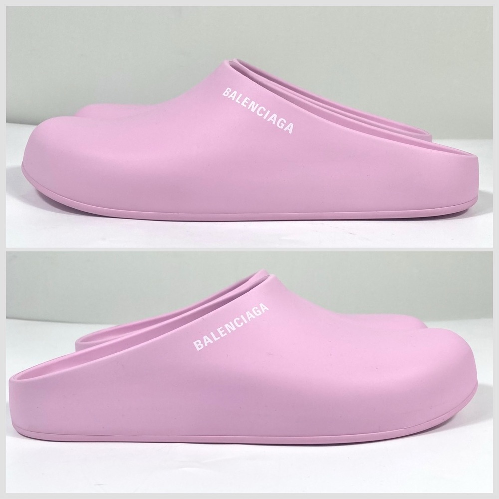Balenciaga Pool Logo Closed Slides Clogs Pink Women Size 8 US New Matte Finish - Picture 11 of 17